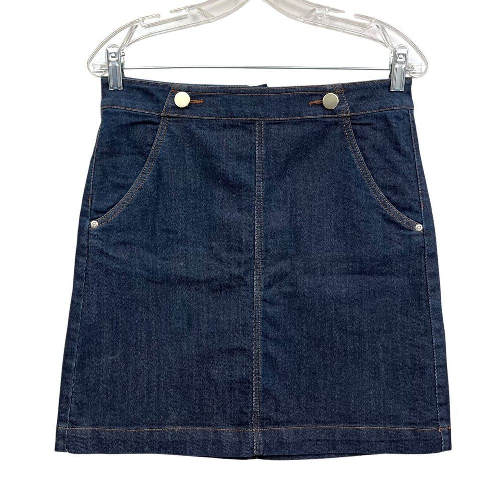 Ann Taylor Loft Women Denim Jean Skirt Stretch Flat Front Back Zip Blue Size 4*